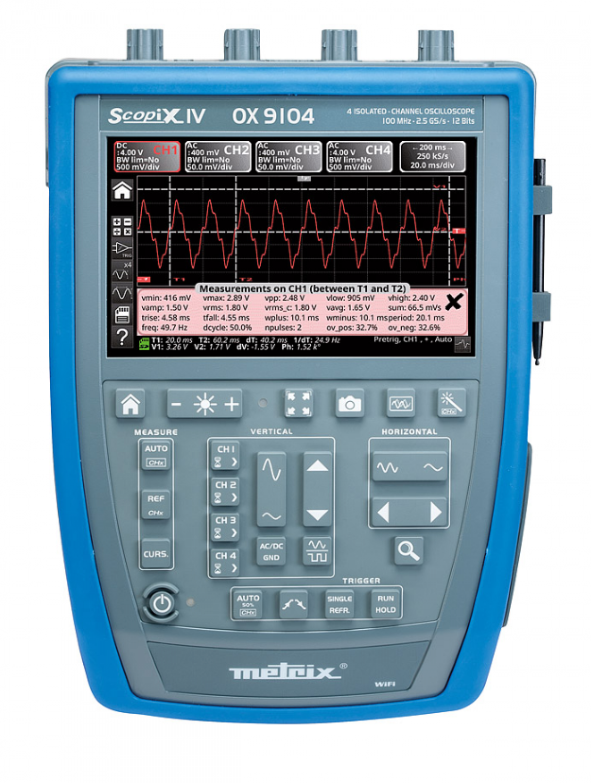 Metrix OX 9104 Hand-Oszilloskop - Bandbreite: 100 MHz, 2,5 GS/s, 4 Kanal